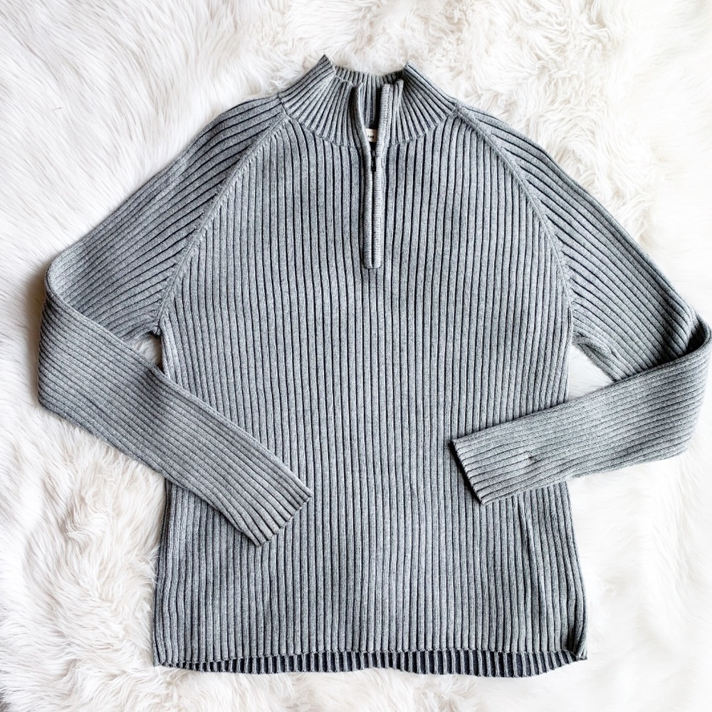 DKNY Gray Ribbed Partial Zip Sweater MC0733